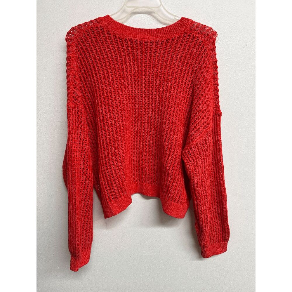 Old Navy Women's Long-Sleeve Cropped Crochet Sweater - Poppy Field XL - Picture 3 of 8